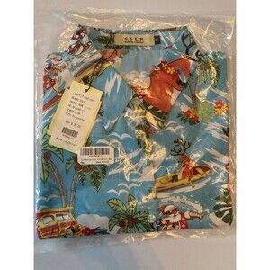 SSLR Women’s Collection Size M Blue Hawaiian Santa Top Button NWT New With Tags